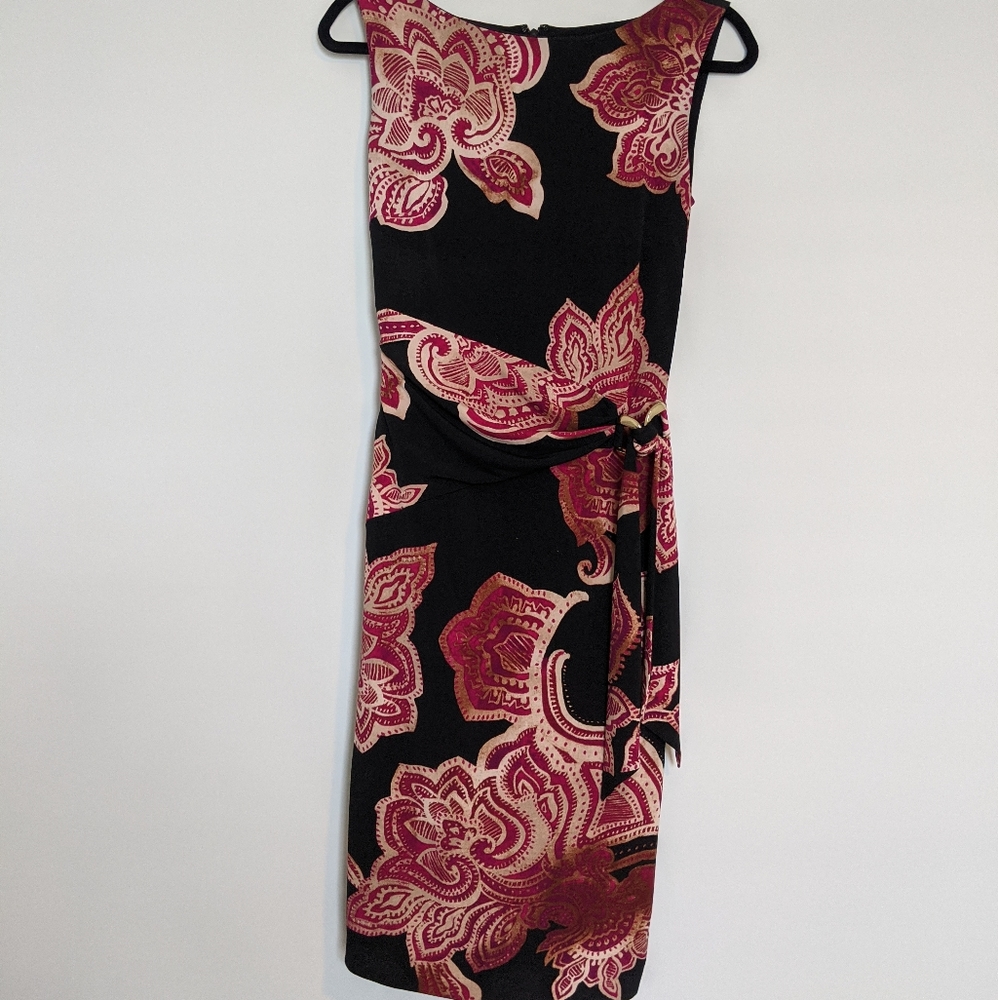 Cashé black floral red bodycon dress size Medium